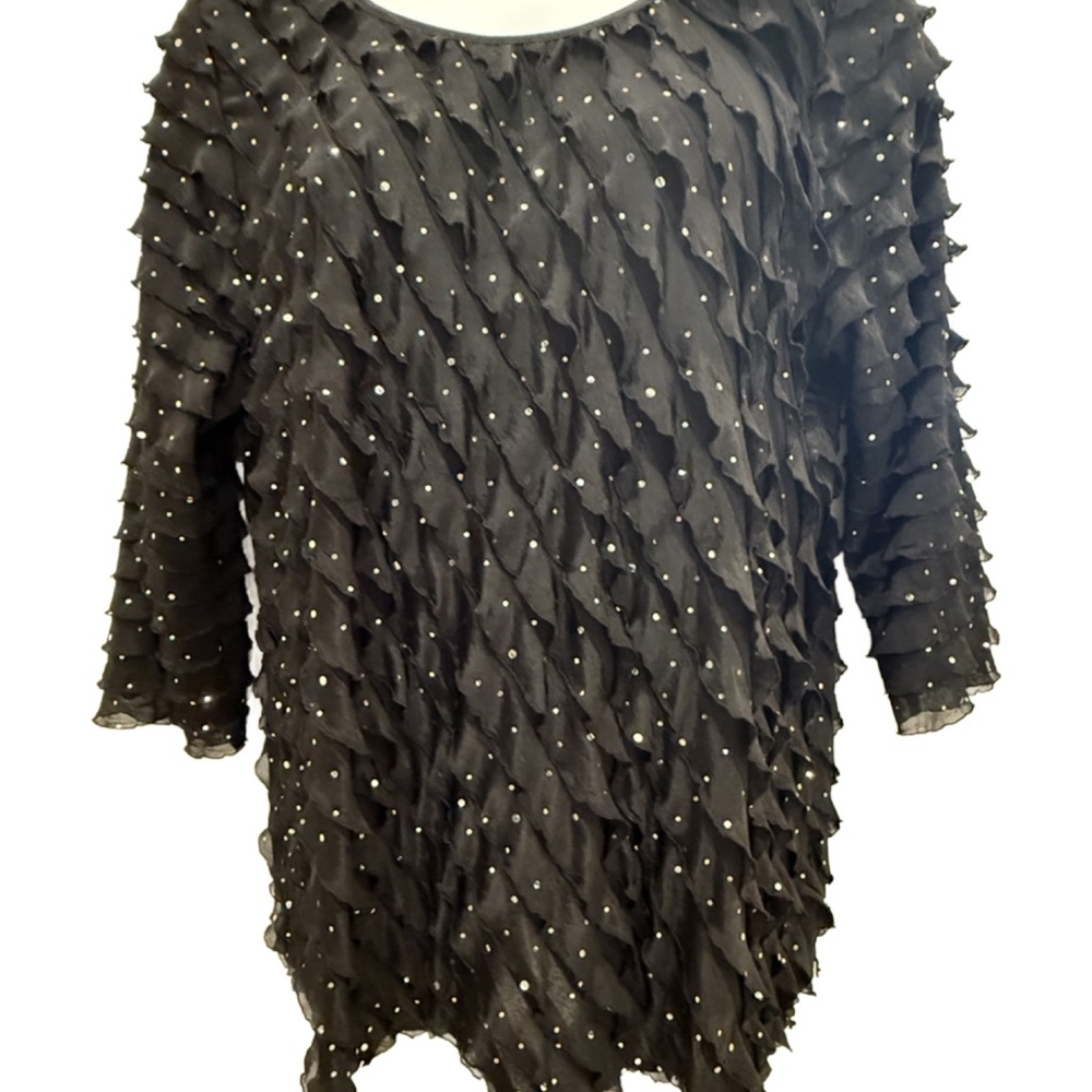 Plus Size Notations Black Ruffled Long Sleeve Sil… - image 3